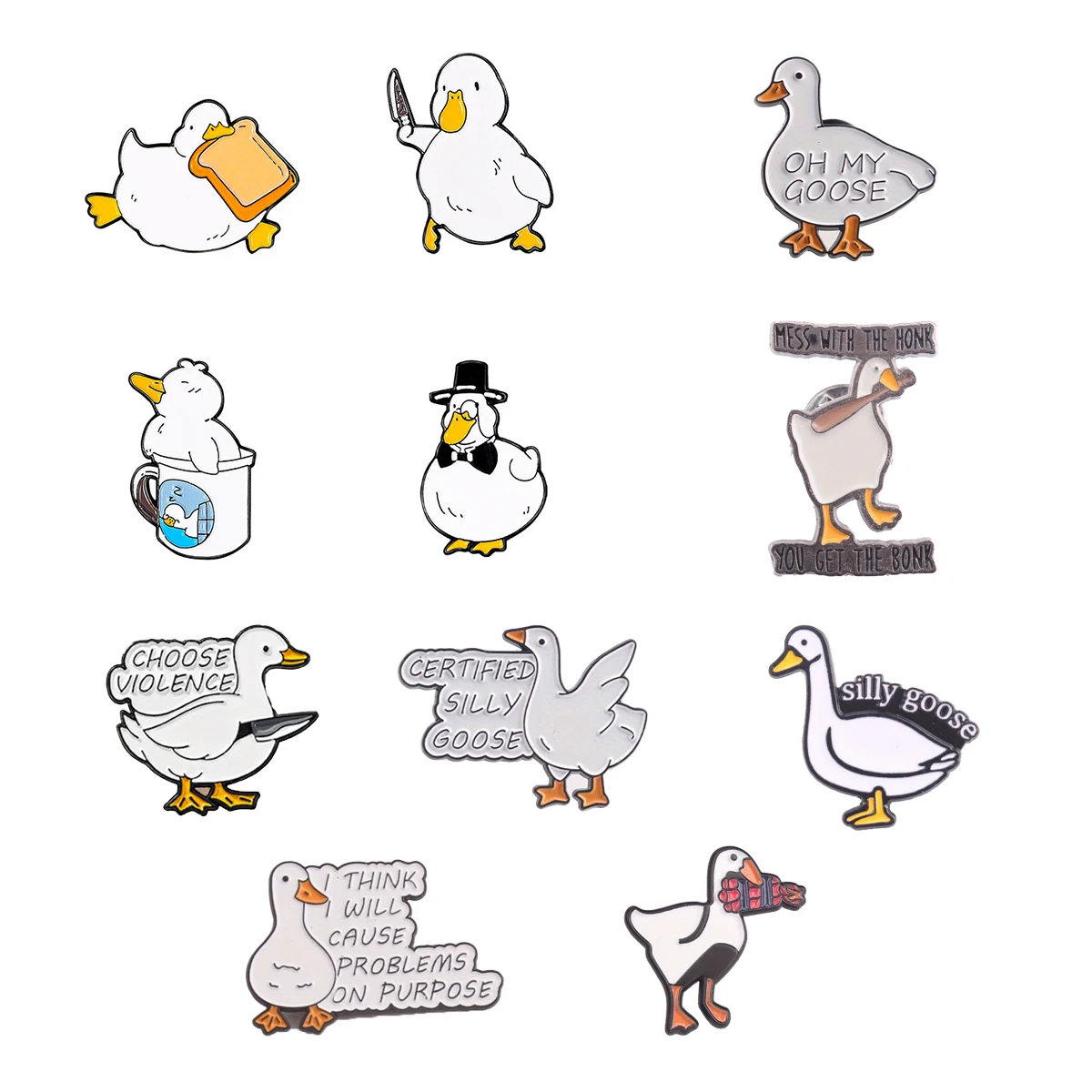Meme Duck Rebellion Set: 11 freche Enten-Pins-Kollektion mit Stilvollen Untertiteln - Bonk Stick Cup Duck Scarf Goose – Detail 1