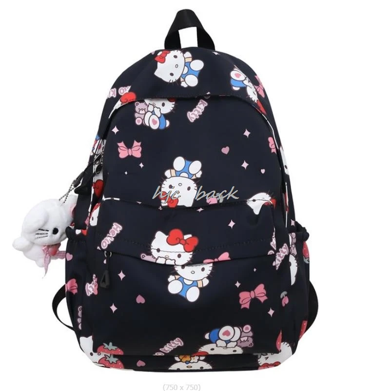 Hello Kitty Cute Girl Backpack Bow Cartoon Print Lightweight Campus Middle School Student Waterproof Fashion Trendy Student Gift