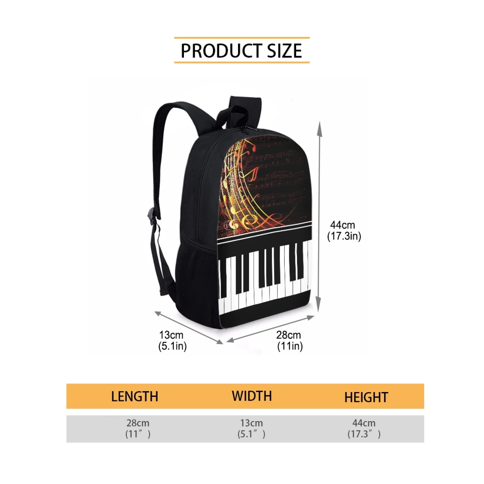 Fashion Music Notes Piano Keyboard 3D Print School Bags For Teenagers Kids Backpack Black School Satchel Boys Girls Book Bag