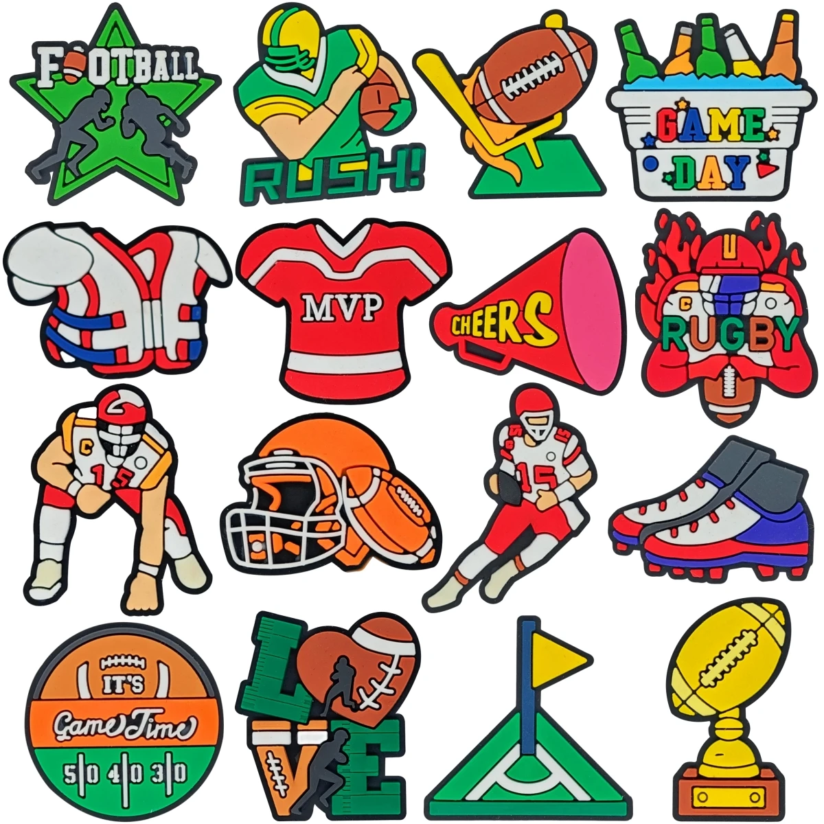 16Pcs Football Shoes Charms Clog Sandals Bracelet Wristband Decorations Sport Charms, Football Charms for Boy Men Party Favor