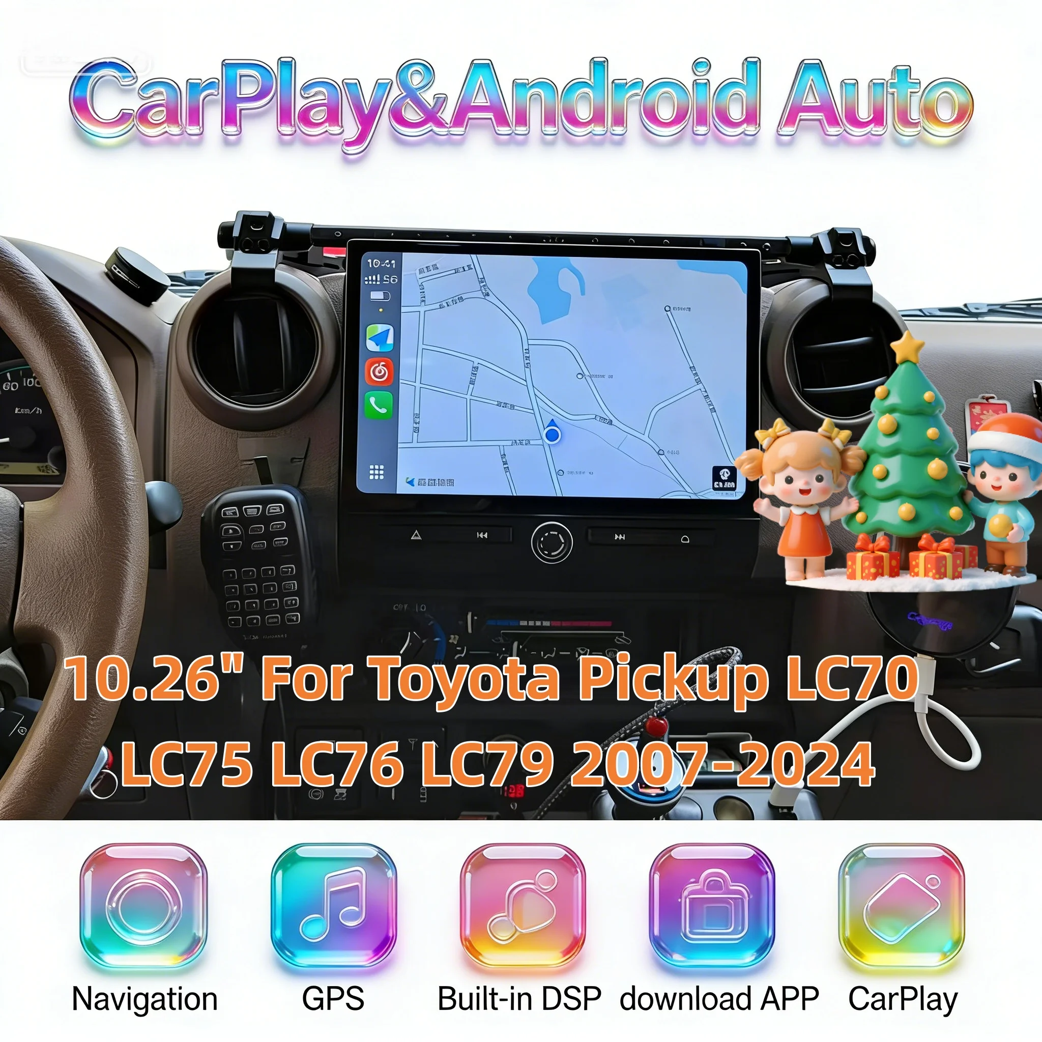 10.26 inch Android 13 Qualcomm Wireless Carplay Auto For Toyota Pickup LC70 LC75 LC76 LC79 2007-2024 Multimedia Video Player