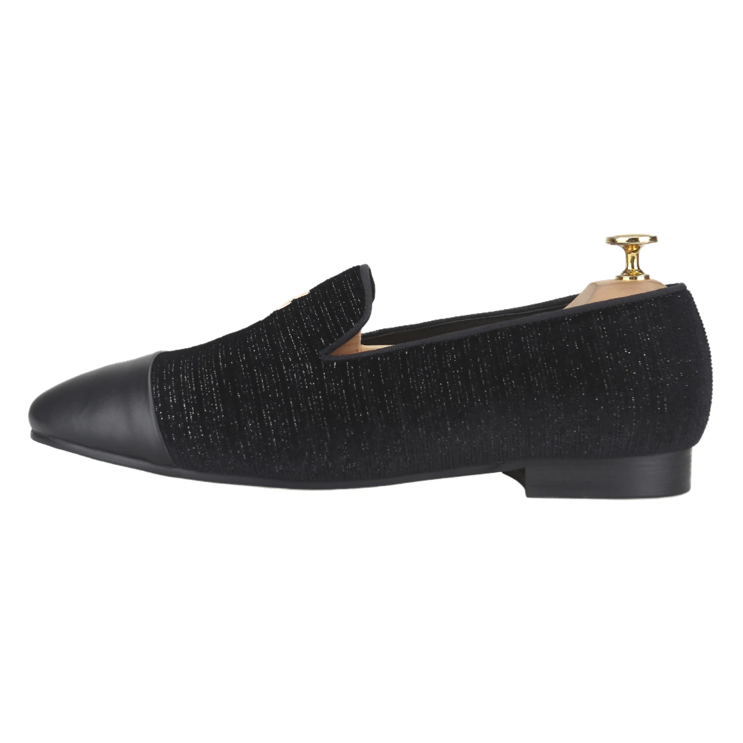 Piergitar Summer Model Gold Foiling Velvet Belgian Loafers Handmade Men's Smoking Shoes With Luxury Brand Lightning Metal Buckle
