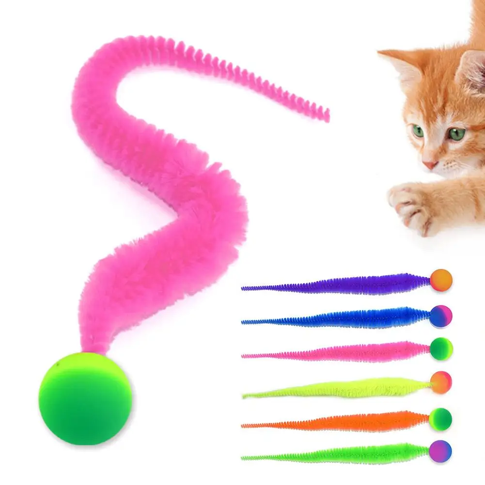 Interaktives Katzenspielzeug, Kitzeln, Katze, bunter springender Ball, Heimtierbedarf, Puzzle, neckendes Katzenwurm-Raupe-elastisches Spielzeug für den Innenbereich