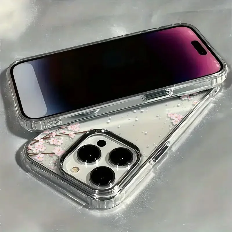 Winter First Snow Cherry Blossom Frame Soft Phone Case For iPhone 17 17Air 16 15 14 13 12 11 Pro Max XS X XR 7 8 Plus 16E Cover view 3