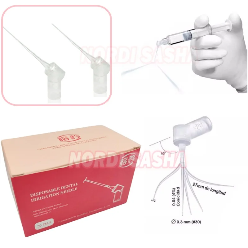 20/30Pcs Dental Dual Hole Flexible Disposable Root Canal Irrigation Needle Spiral Pattern Lock with Double-sided Openings