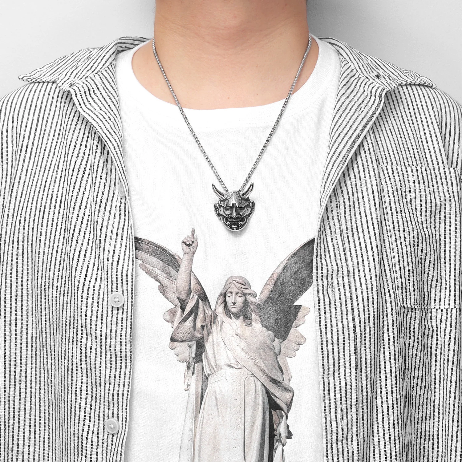 Japanese Prajna Mask Stainless Steel Men Women Necklaces Pendants Chain Punk Jewelry Creativity Gift Dropshipping Wholesale