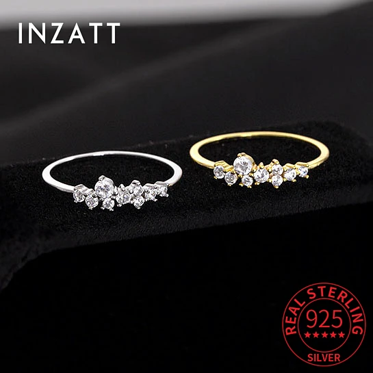 INZATT Genuine 100% 925 Sterling Silver Zircon Stars 18K Gold Adjustable Ring For Women Party Classic Fine Jewelry Accessories