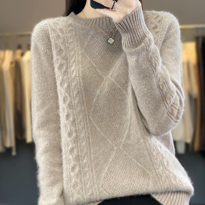 Fall/Winter 2024 New Women's% Merino Wool Sweater Crewneck Knitted Pullover Stereoscopic Twisted Long Sleeve