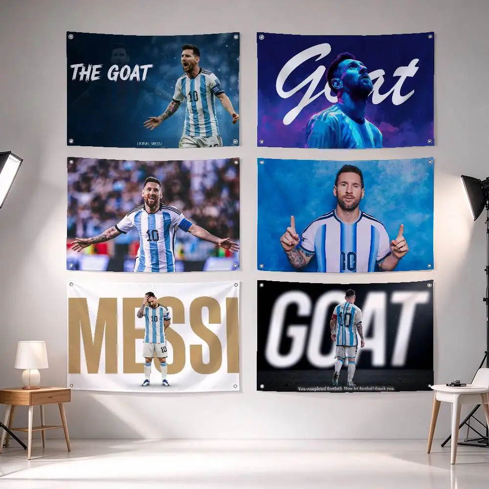 L-Lionel Messi Football GOAT  Flags for Bedrooms Home Decor Items Outdoor Decors Garage Decoration Flaga