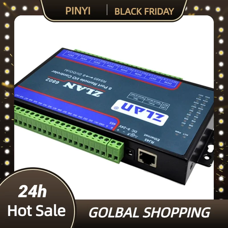 ZLAN6802 8 قناة منفذ تحكم الإدخال/الإخراج عن بعد DI AI DO RS485 إيثرنت Modbus I/O وحدة RTU جامع البيانات