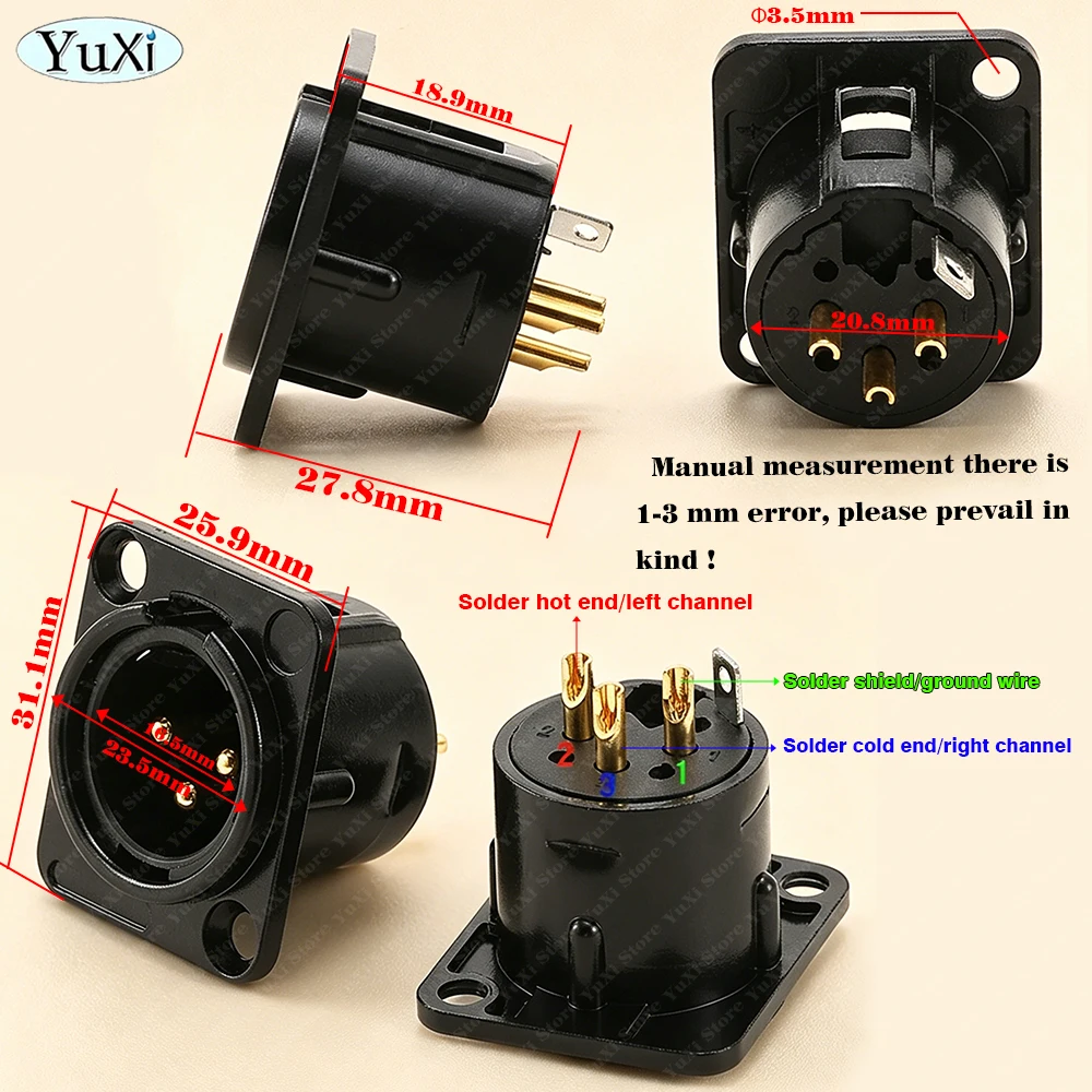 1-10pcs XLR Metal Socket 3/4/5pin Male Female Panel for Audio Microphone Jack Plug Connector XLR Speaker Panel YS145BG YS146BG
