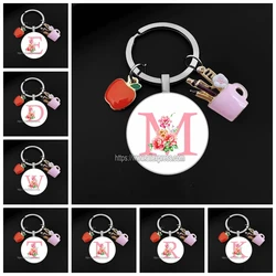 2023 New Teacher Keychain Pink Letter Keyring Cute Apple Thank Professor Keychains Gift for Teacher