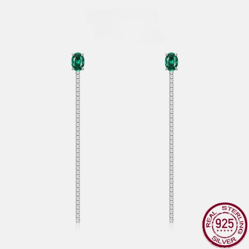 

New S925 sterling silver fashionable tassel emerald inlaid with cultivated colorful earrings, light luxury style wedding jewelry