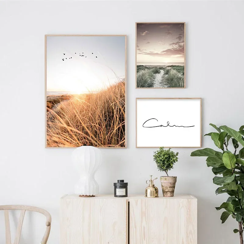 Unframed Grass Field Sunset Canvas Nordic Poster Nature Wall Art Print Landscape Painting Decorative Picture  Home Decoration