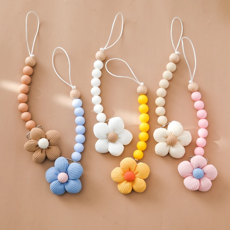 Baby Bloem Fopspeen Clips Dummy Houder Ketting Siliconen Kauw Kralen Bijtring Teether Tepel Fopspeen Ketting Voor Baby Verpleging Tandjes Speelgoed