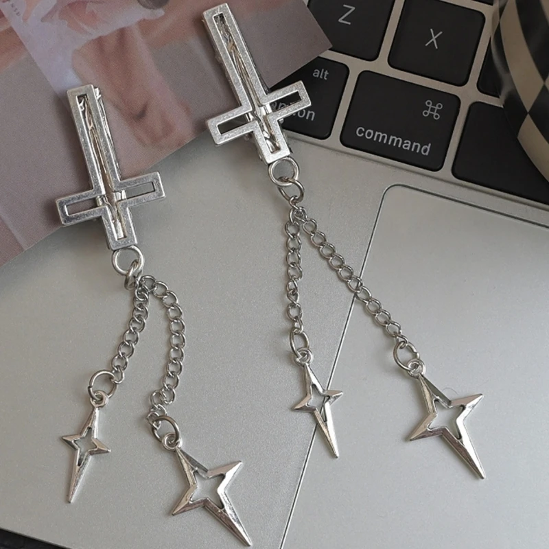 Crosses Hairclip Silver Hair Clip Headwear Star Tassels Hair Clip Balletcore Drop shipping