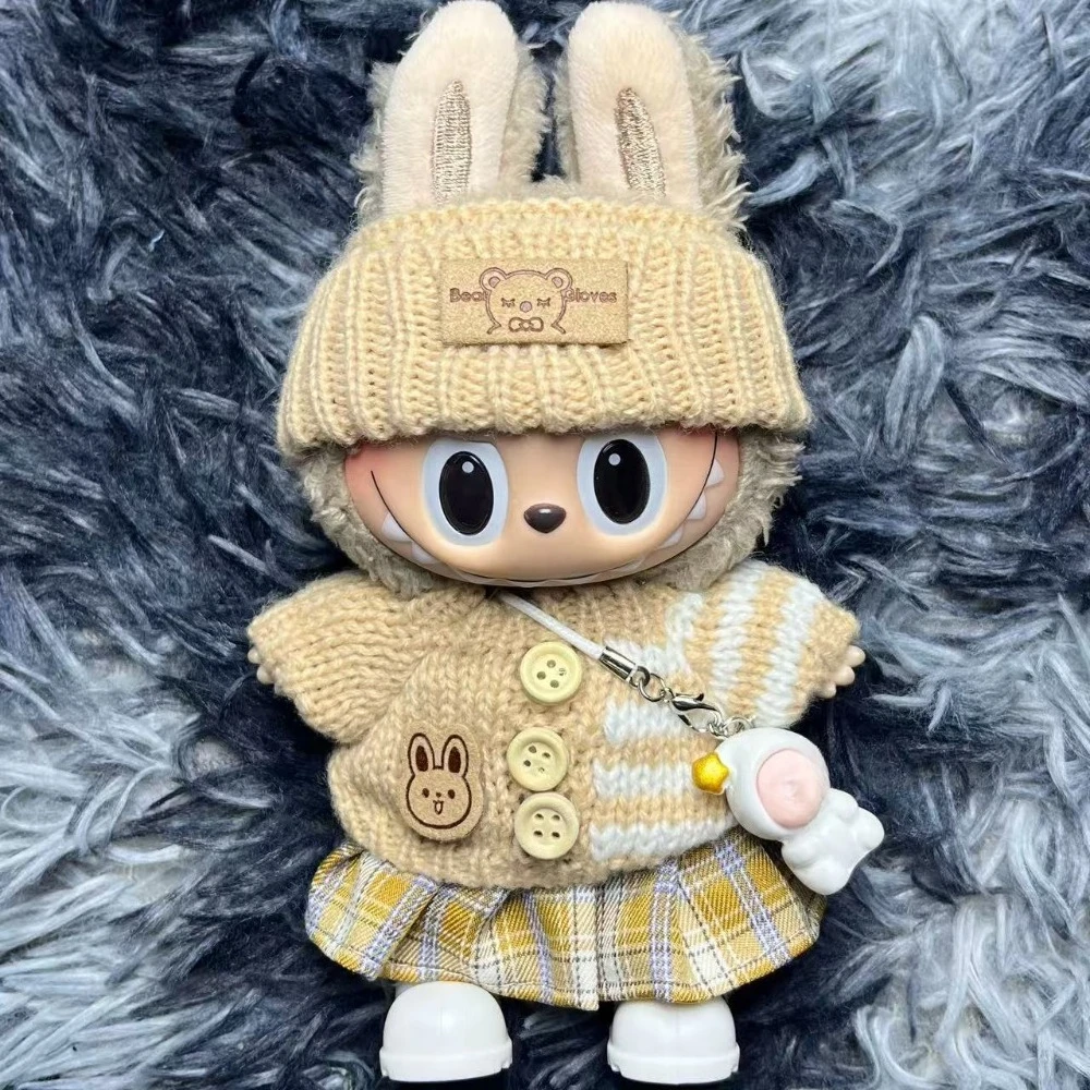 For 15-17 cm Labubu Clothes outfit Labubu Sitting Party Bear Label Scarf Hat Dolls Accessories Cute Decoration