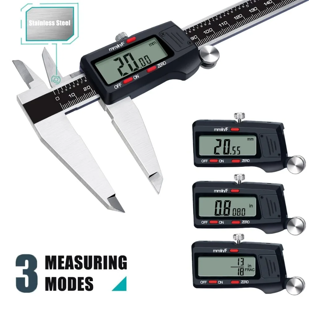 Digital Caliper 12 Inch Micrometer Tool Stainless Steel Vernier Caliper Large LCD Screen Auto Off Inch Metric Fraction
