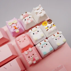 Cartoon animal soft clay keycaps rabbits cows cats and dogs handmade exquisite gifts baked clay mechanical keycaps