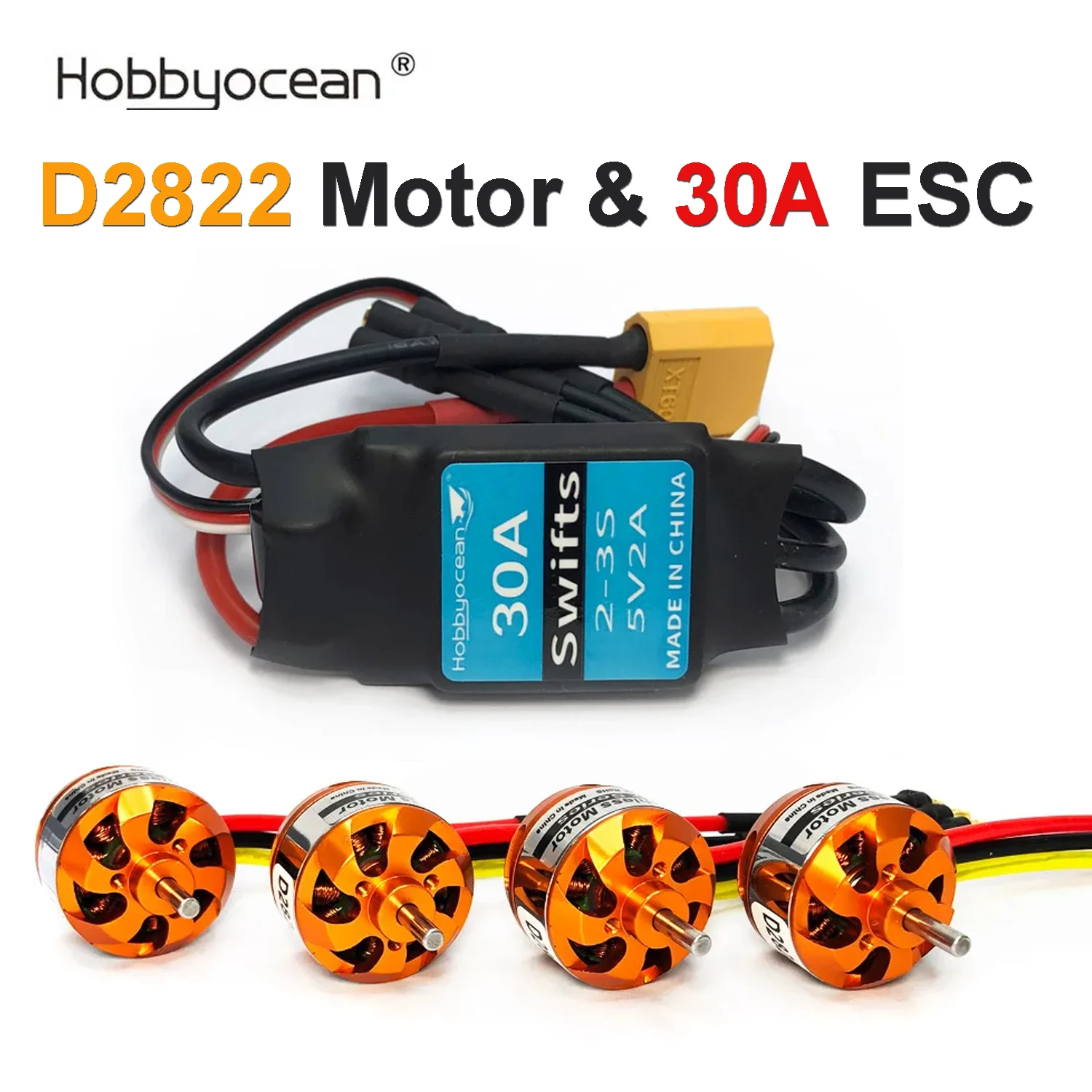 Hobbyocean D2822 1100/1450/1800/2600KV Motor with 30A ESC Brushless Combo for RC Multicopters Plane Fixed-wing Aircraft DIY Part