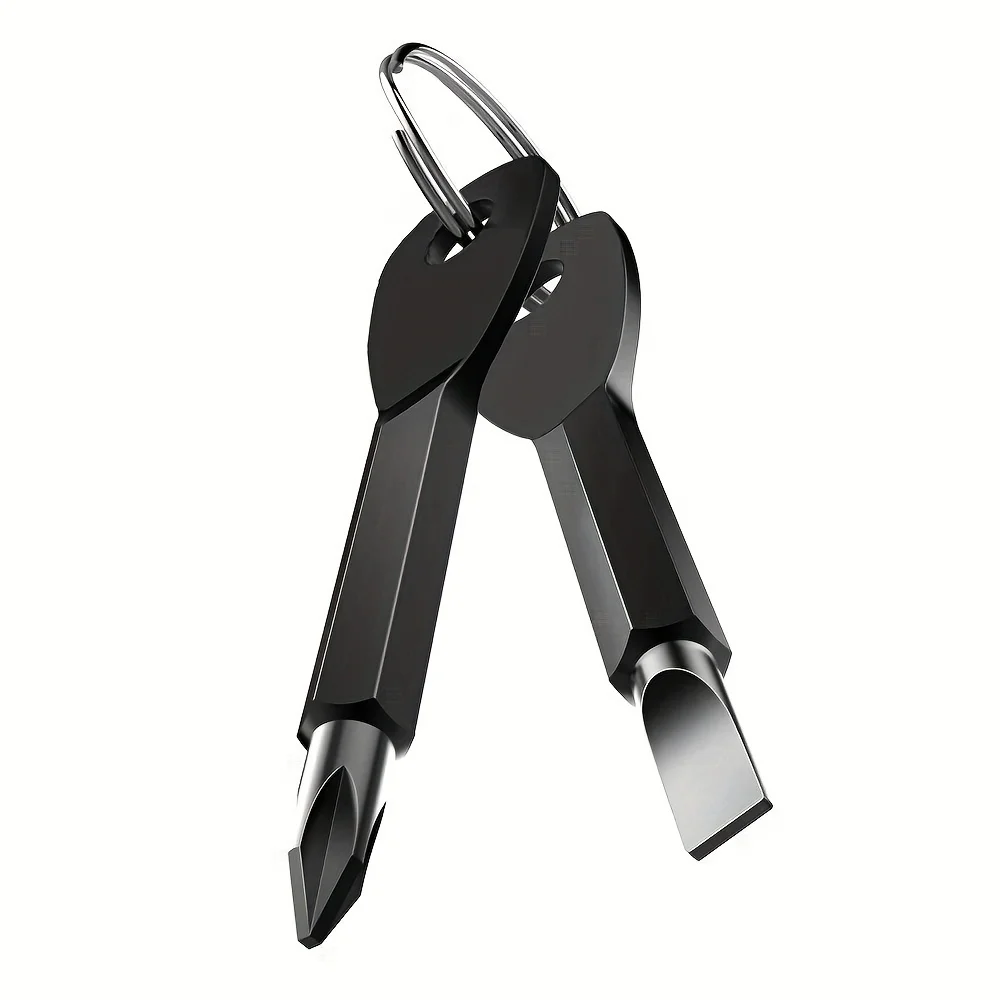 2pc/set Stainless Steel Mini EDC Multifunction Screwdriver Key Shape Slotted Screwdrivers Keychain Pocket Repair Tool
