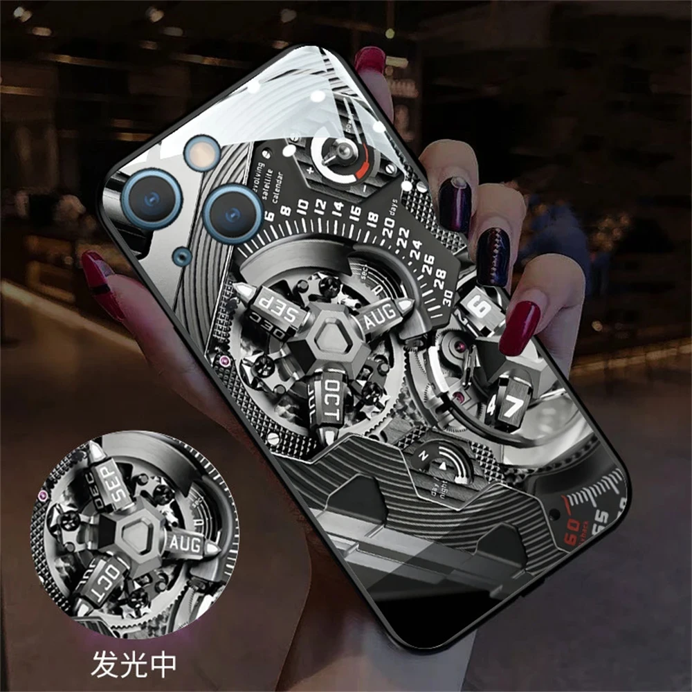 Luxury Watch Structure Pattern LED Light Glowing Luminous Phone Case For XiaoMi 13 12 11 Pro Ultra RedMi K60 K50 Poco F3 F4 F5