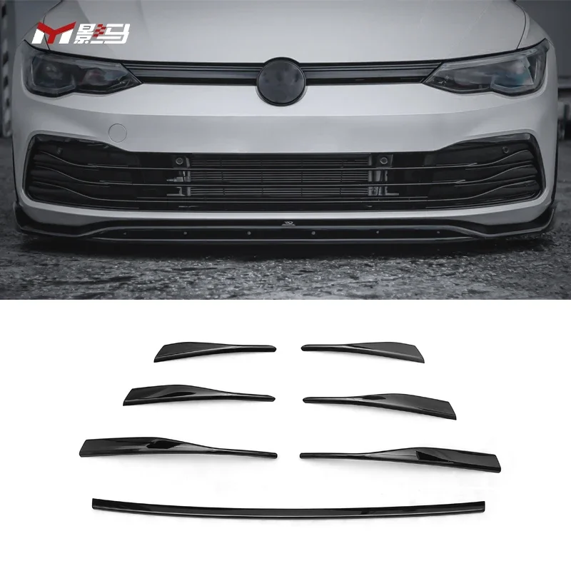 

7 set Gloss Black Front Bumper Grille Decorative Strips Sticker for VW Golf 8 MK8 Pro 2021 2022 2023