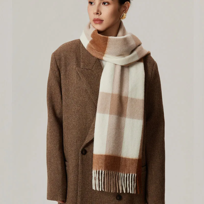 وشاح صوف 100% للنساء أوشحة طويلة منقوشة على الموضة مقاس 180 × 30 سم