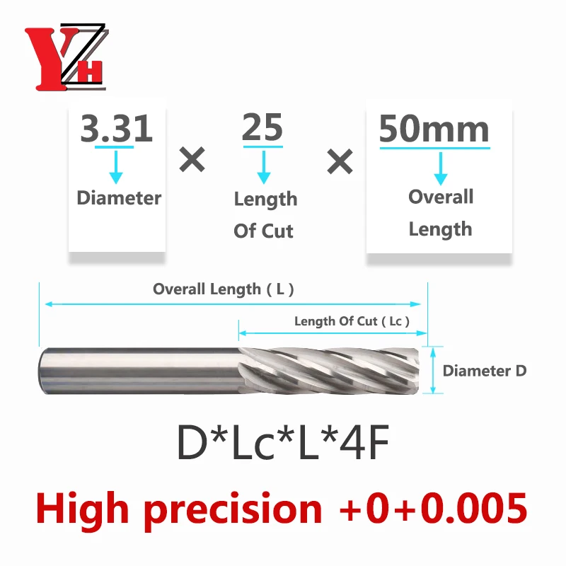 Yzh-超硬工作機械,3.31mm〜4.69mm,hrc50 hrc60,スパイラル溝0 0.005,金属カッター,CNC穴