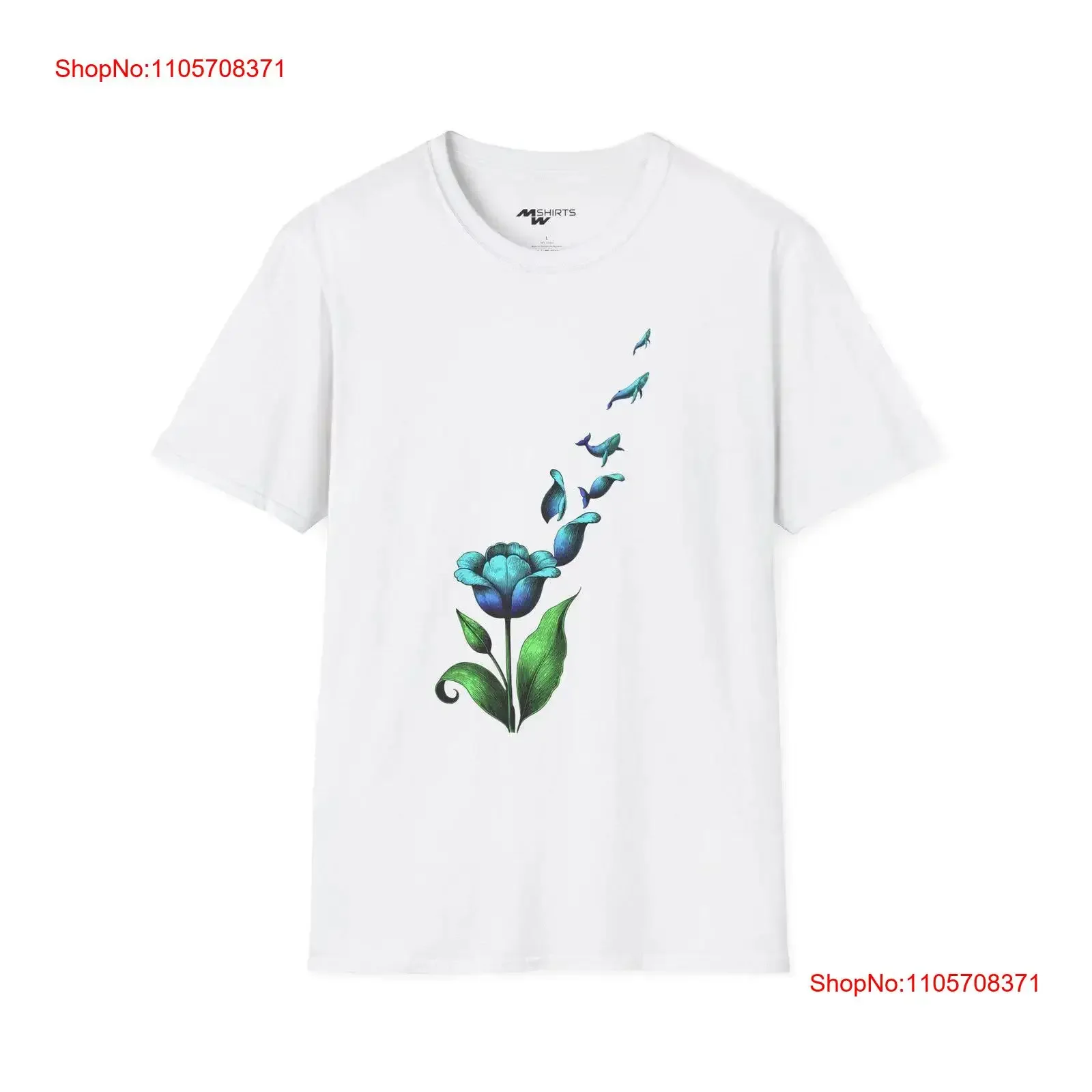 Floral Transformation T Shirt Flower Leaves into Whales Nature Lover Botanical Design Top Eco Friendly Apparel vintage Washed