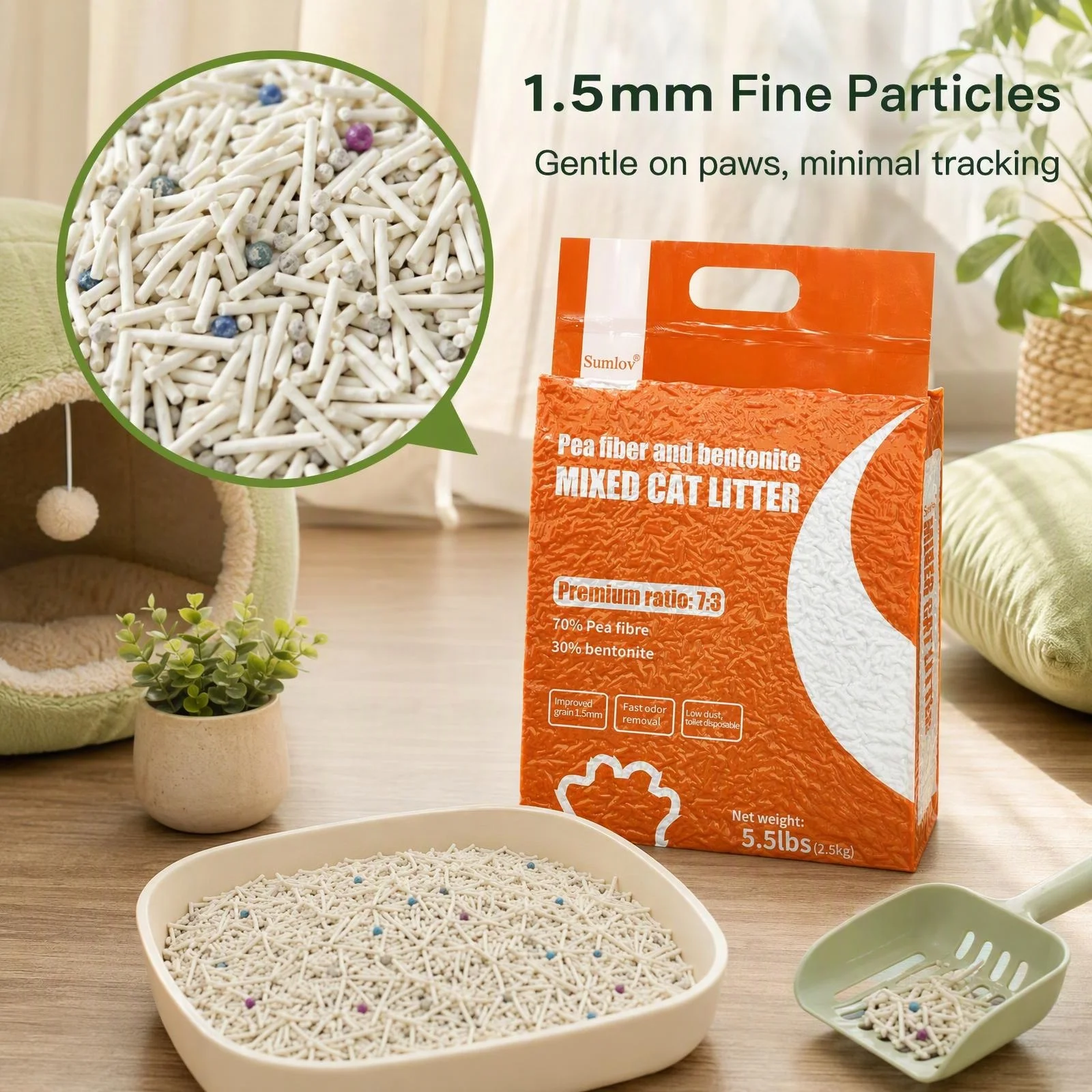 33lbs Sumlov Mixed Tofu Cat Litter, Natural Botanical Kitty Litter, Dust-Free, Flushable, Quick Clumping, Odor Control