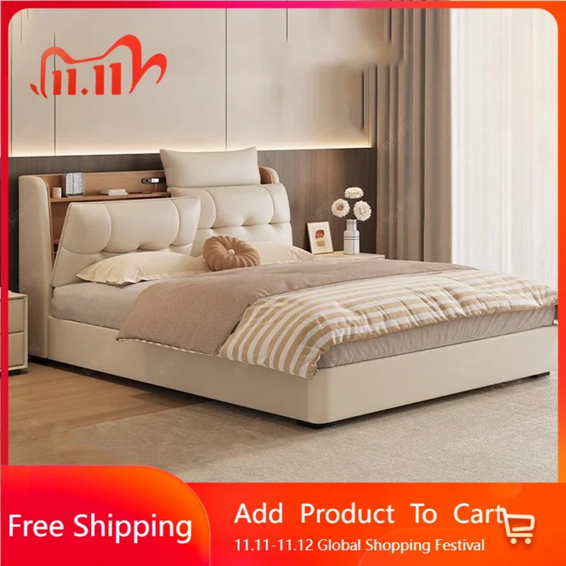 Creative Bedroom Massage Bed Queen Double Throne Sleeping Luxury Modern Bed Mobile Safe Simple European Muebles Hotel Furniture