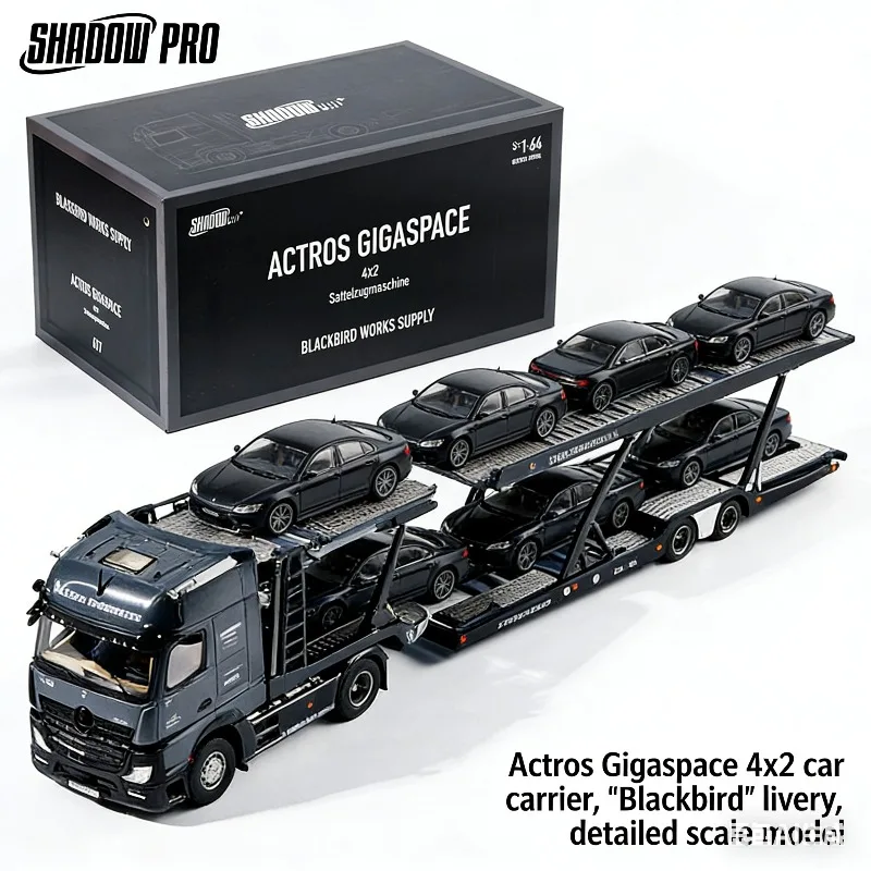 

SHADOW PRO 1:64 Actros Gigaspace 4x2 Car Transporter – Blackbird Edition
