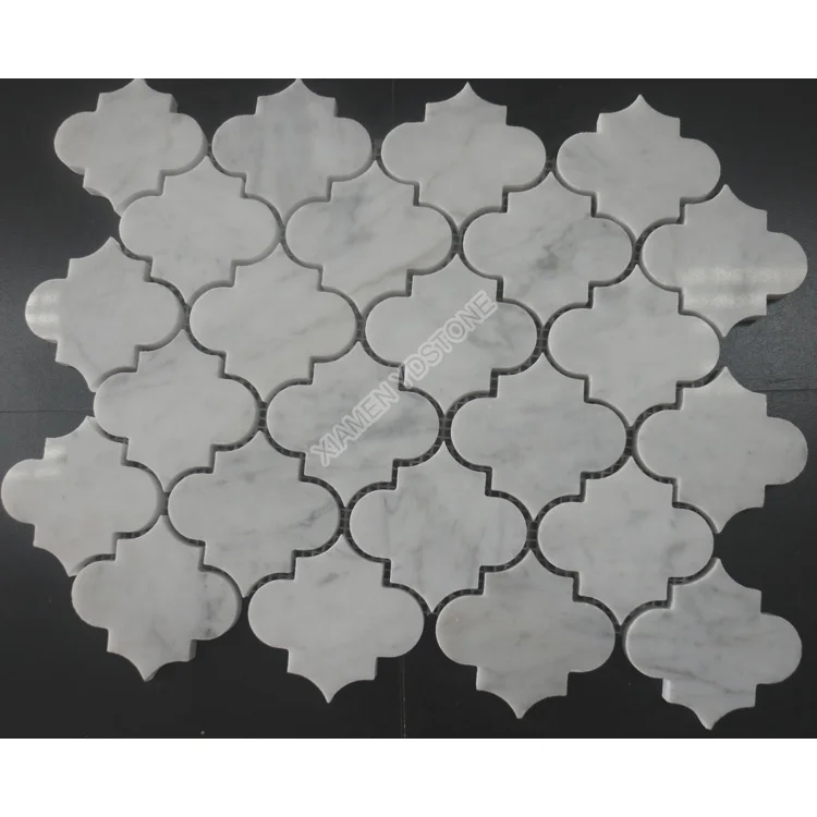 Kitchen backsplash wall tile white marble lantern arabesque mosaic