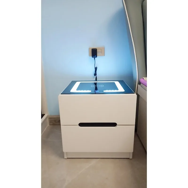 Smart Nightstand with Wireless Charger Bedside Table with LED Light Intelligent Cabinet End Table with USB Port Storage Drawer - view 6