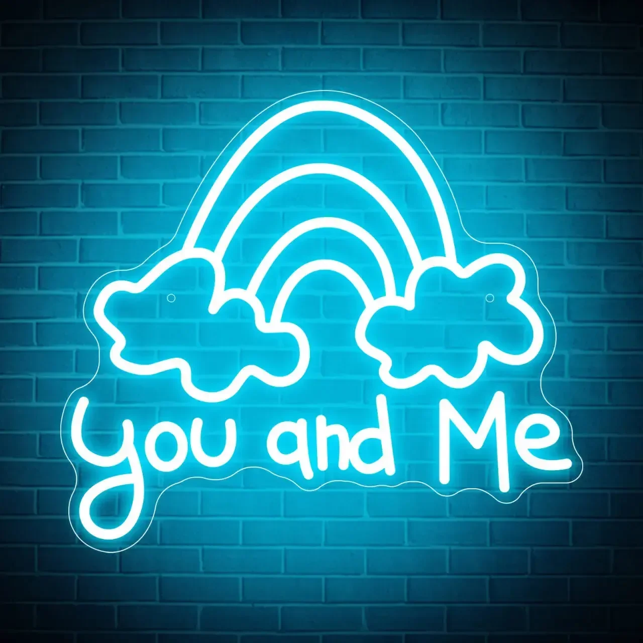 You and Me Neon Sign Rainbow Cloud Blue LED Wall Art Acrylic USB Powered Dimmable Light Decor for Couple Bedroom Living Room