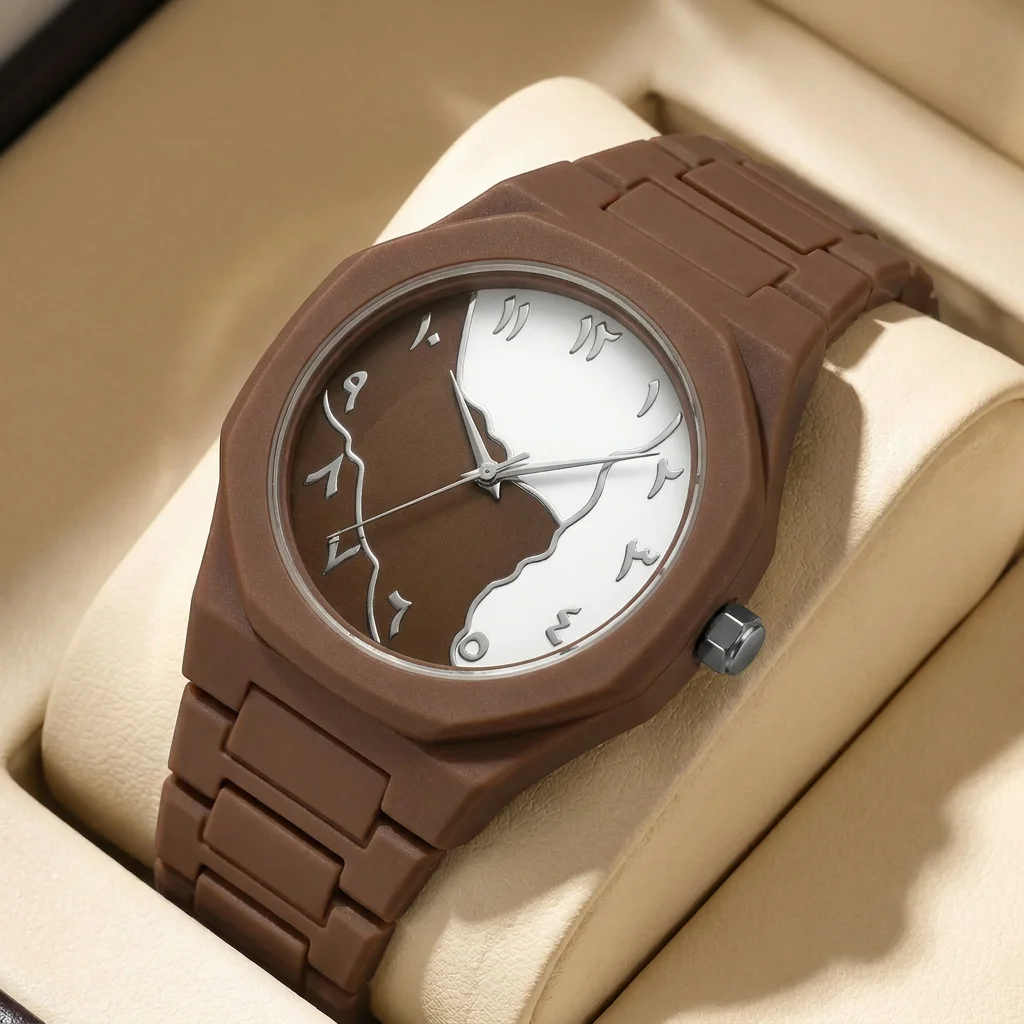 

1pcs Men's brown dial alloy strap vintage fashion map dial lightweight sporty details Quartz Watch for daily business party holi