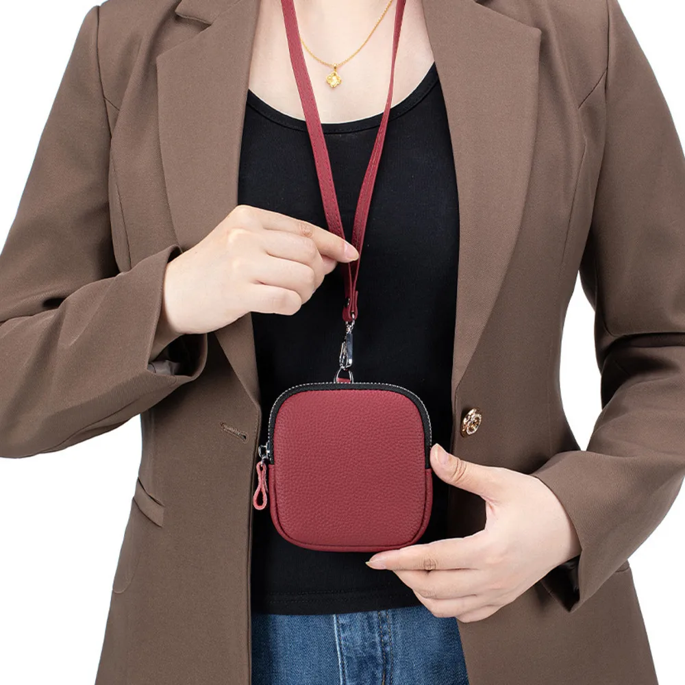 New Woman Small Bag Female Wallet Genuine Leather Storage Lady Bag Cowhide Simple Coin Purse Neck Hanging Lipstick Makeup Bag