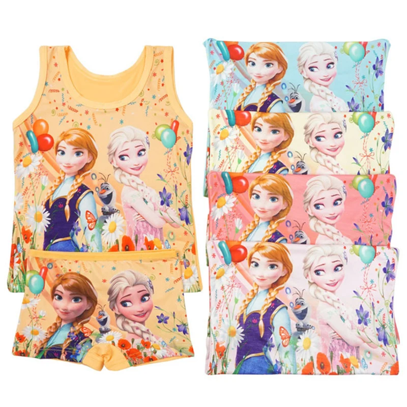 Disney Kids Clothes Summer Cartoon Boy Clothing Set Frozen Suit Toddler Boy Girls Vest Kids Pajama Random One Set