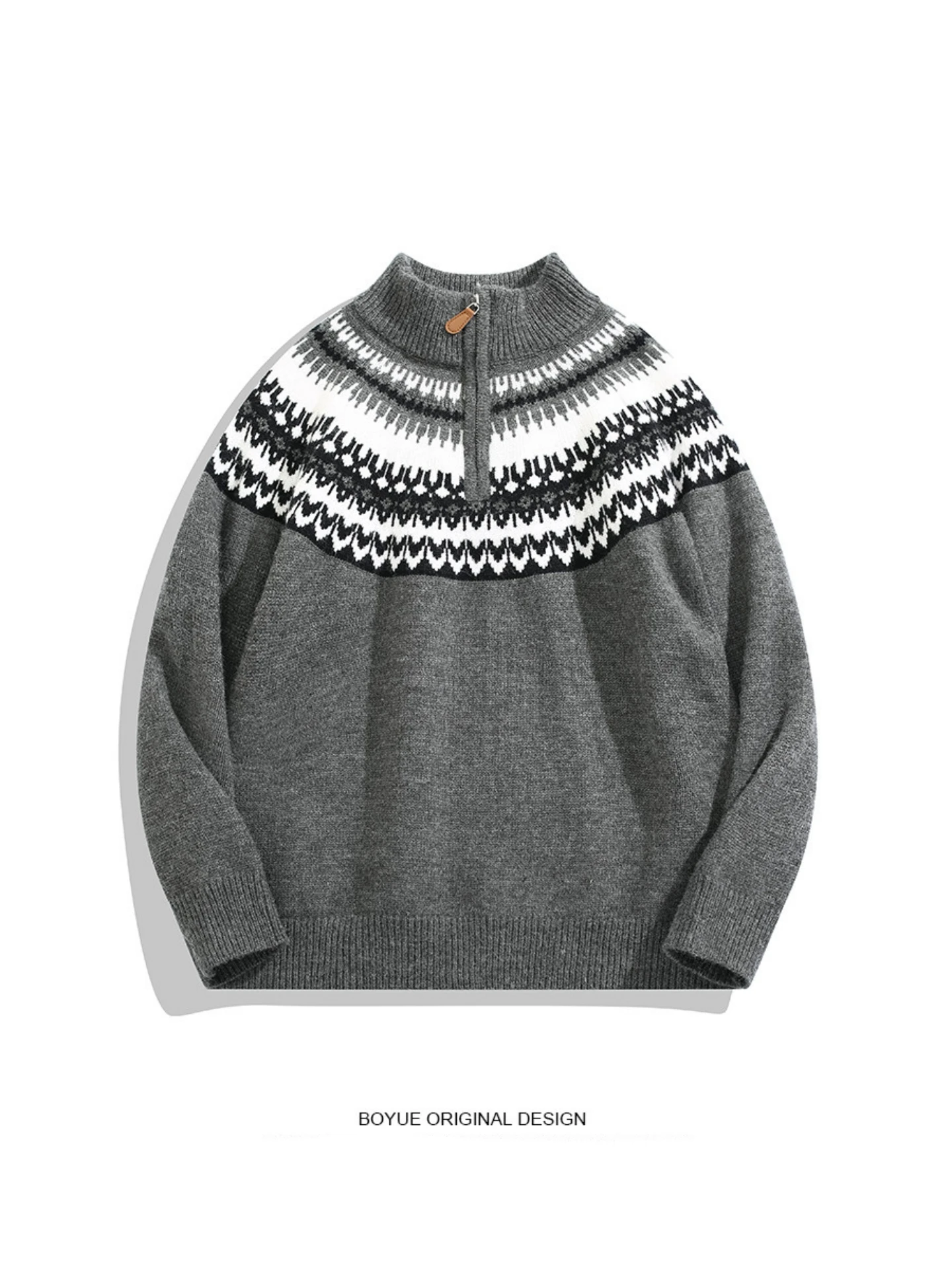 

Мужской вязаный свитер на молнии с высоким воротником, с узором «Островные цветы», в американском ретро-стиле, удобный, дышащий, теплый, повседневный, модный