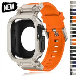TPU Case+Rubber Loop Strap for Apple Watch Ultra 2 1 Band 49mm Silicone Men Bracelet for IWatch Series 44mm 45mm 8 7 6 5 4 Se 9
