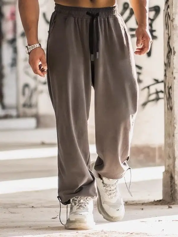 

Мужские свободные спортивные брюки в американском ретро-стиле с эластичным поясом, летние, с манжетами, повседневные, дышащие, прямого кроя