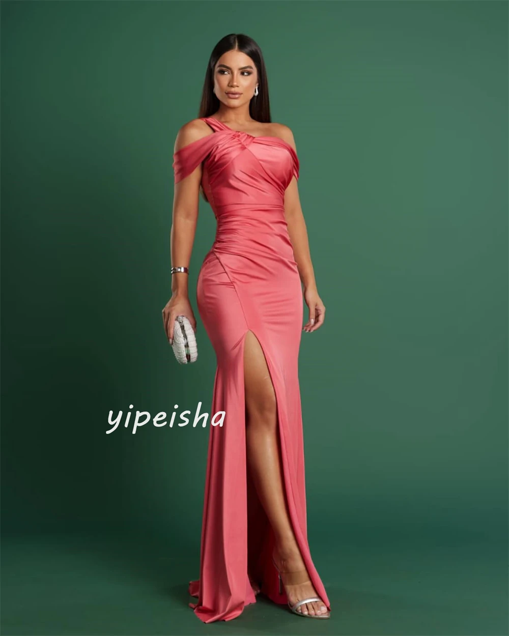 Jersey Ruched Christmas A-line Off-the-shoulder Bespoke Occasion Gown Long Dresses