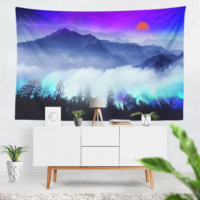 

Colorful Aurora Mountain Forest Tapestry Aesthetic Trippy Tapestries Wall Hanging Large Boho Hippie Wall Cloth Bedroom Art Decor