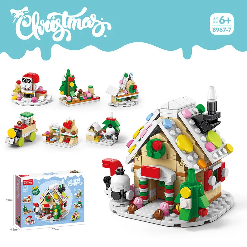 6 In 1 Verbesserte Weihnachten Serie Bausteine Set Mit Licht Kreative Winter Dorf Haus DIY Ziegel Spielzeug Für Kinder Weihnachten geschenk