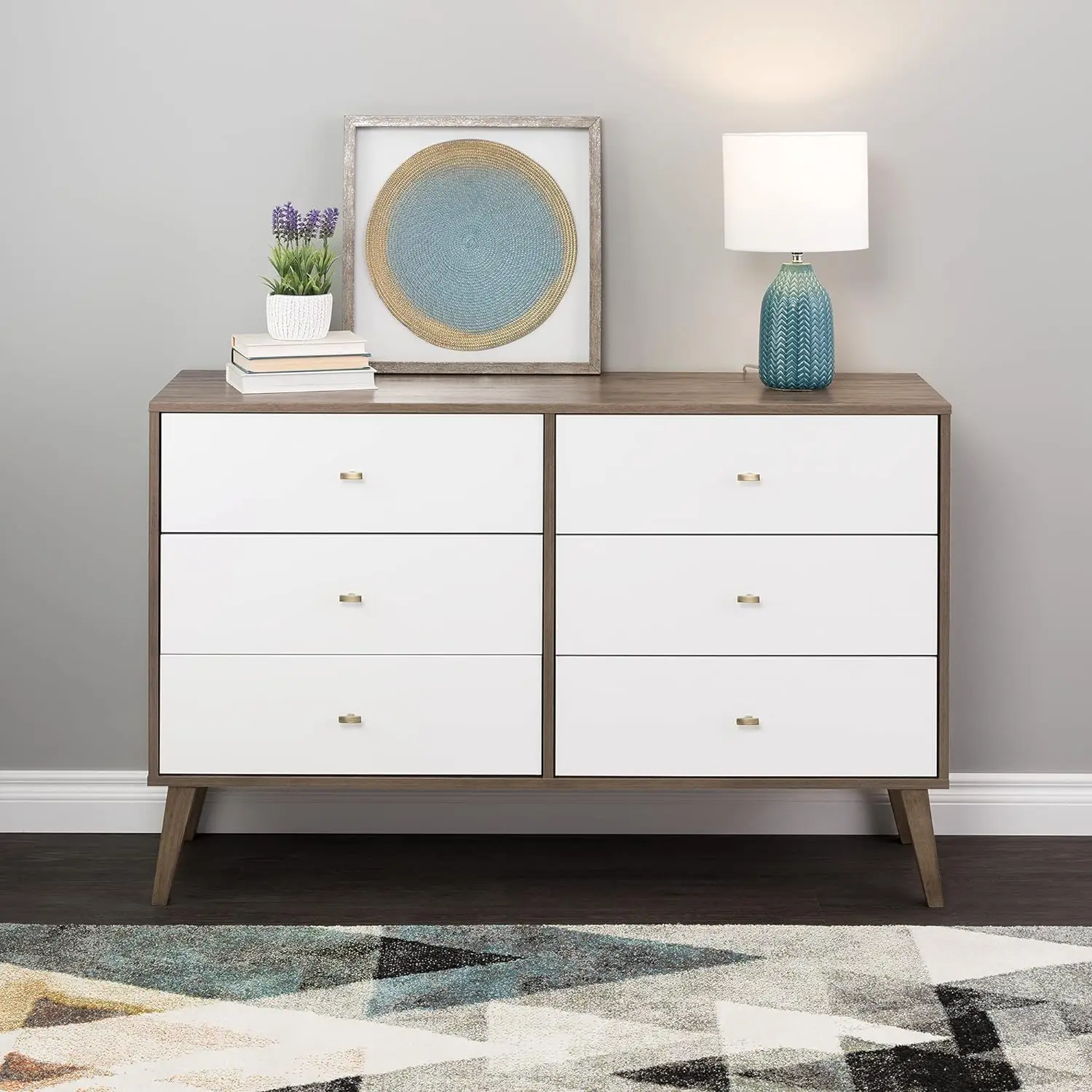 

Milo Mid-Century 6 Drawer Dresser For Bedroom, 16" D x 52.50" W x 33" H