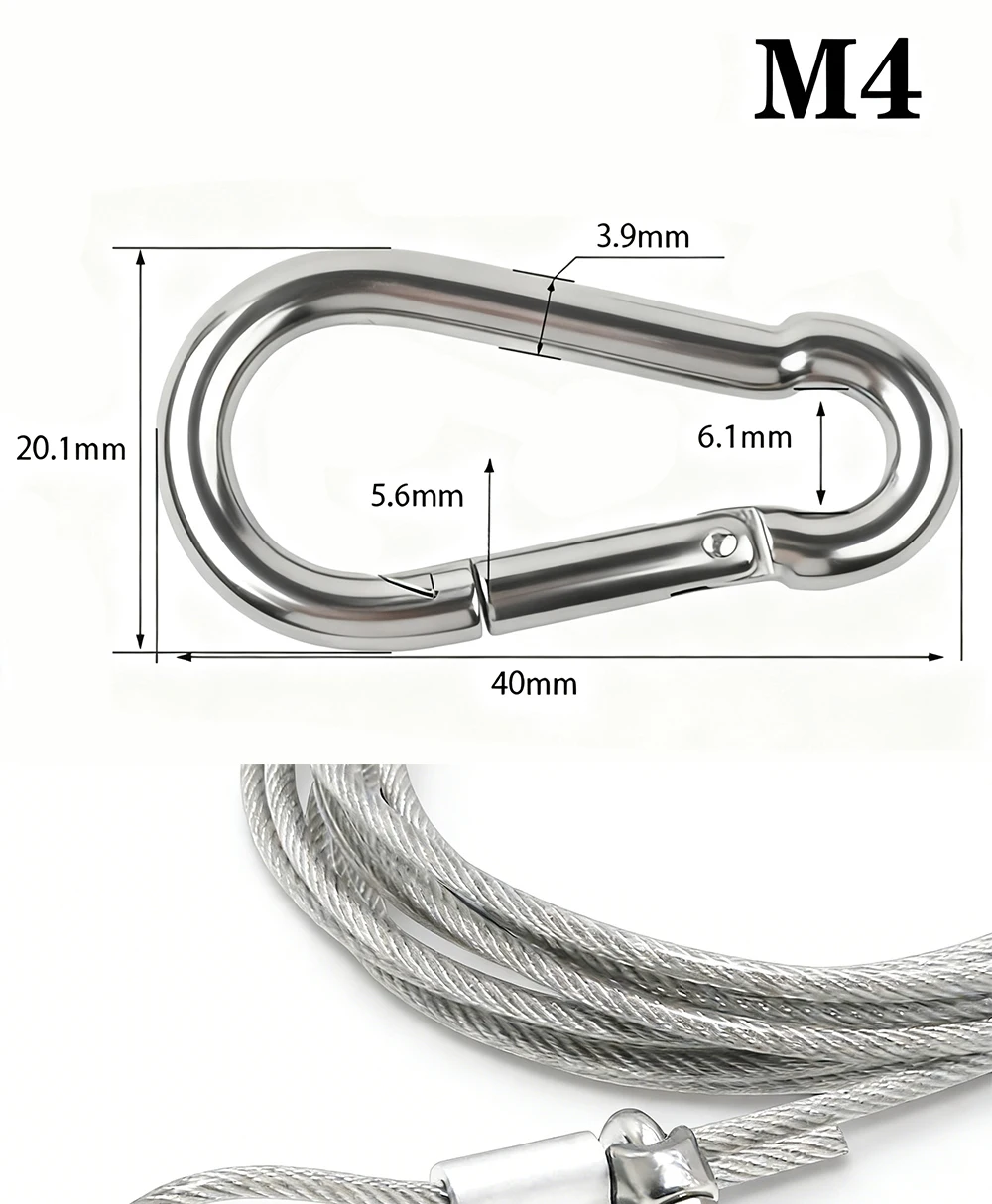 3mm 4mm Edelstahl-Drahtseil-Set mit PVC-Beschichtung und Kabelklemme mit Federverschluss für Wäscheleine, Hundeleine, Sonnenschirm, Zelt – Detail 3