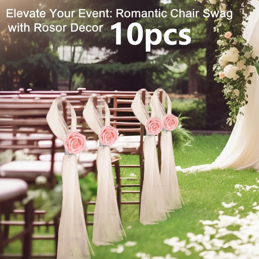 

10 шт., белая прозрачная сетка с цветочным украшением на спинку стула, элегантный чехол на свадебный стул с цветочным принтом для уличного церковного мероприятия, вечеринки