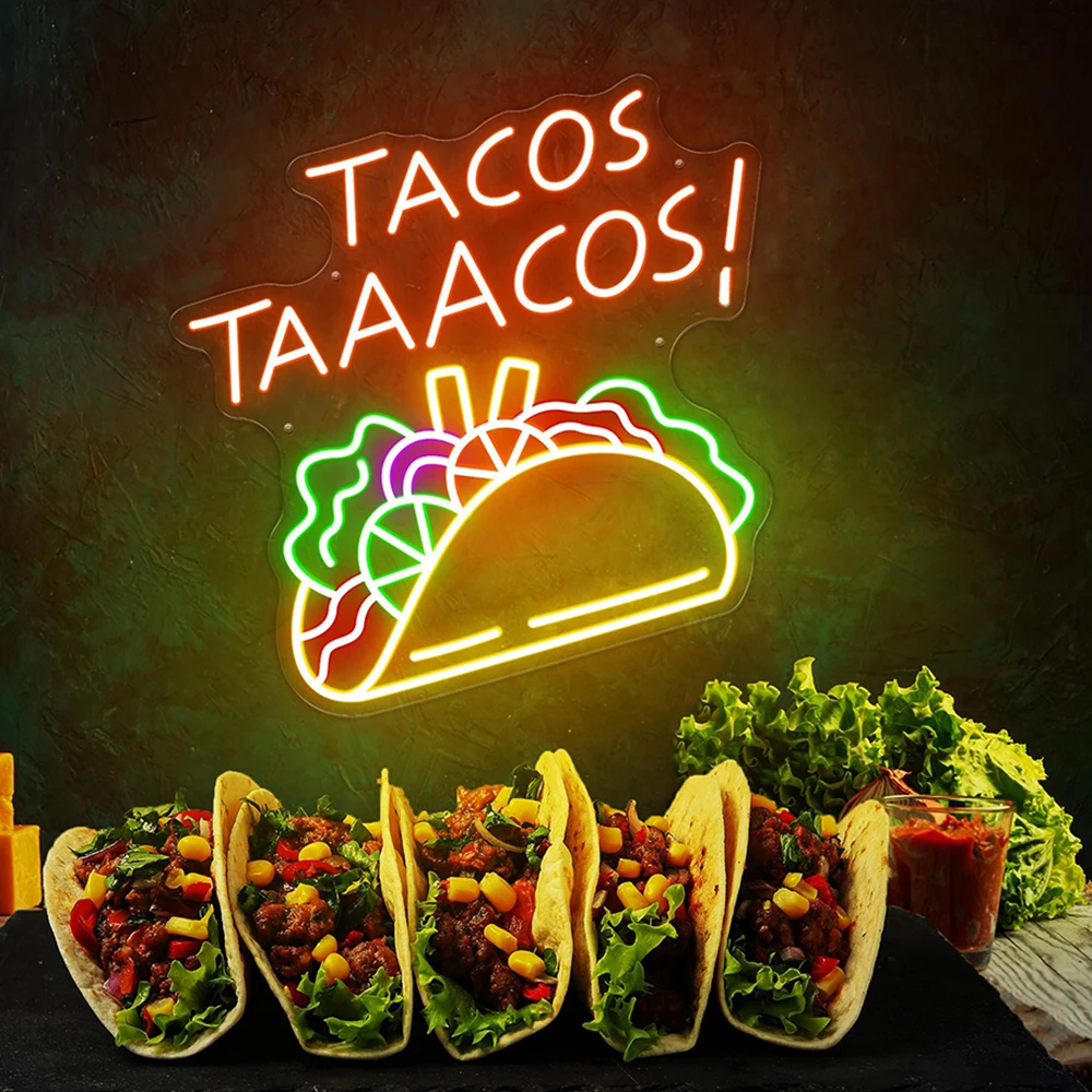 

Неоновая вывеска Tacos Taaacos на заказ, декор мексиканской еды, магазина, светодиодный светильник для кухни, кафе-бара и ресторана, светильник для фаст-фуда