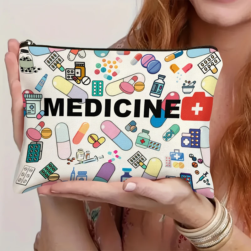Medicine-Themed Cosmetic Travel Bag - Foldable Zippered Makeup Organizer, Gift for Healthcare Professionals, Cosmetic Bag view 3
